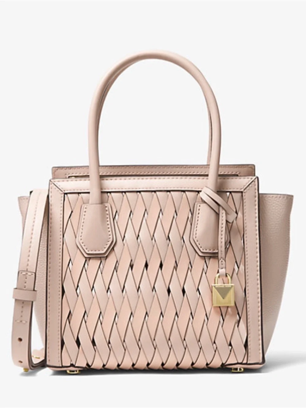 Michael Kors Mercer Studio Woven Leather Crossbody Satchel | Dusty Rose Pink